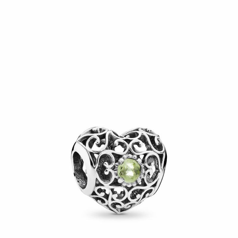 Pandora August Signature Heart Charm With Peridot Birthstone - Sterling Silver/Green/Peridot - Canad